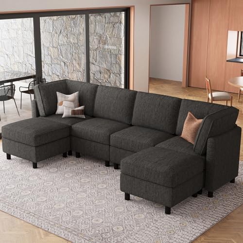 Belffin 110.2" Modular Sectional Sofa 6 Seats U Shaped Couch Washable Sectional Couches for Living Room Comfy Couches with Storage Seat Couch Sofas with Chaise,Dark Grey - Image 7