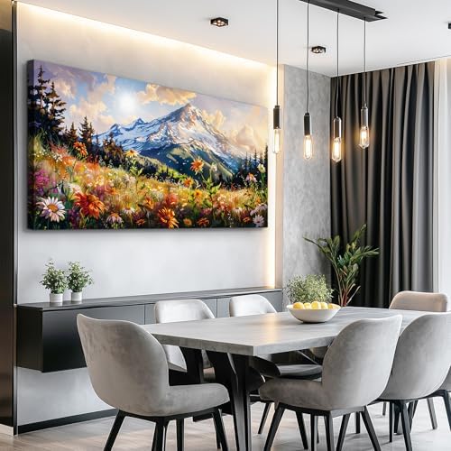FUHAIHUA Canvas Wall Art For Living Room Large Framed Wall Decor For Office Modern Bedroom Decorations Mountain Flower Landscape Pictures Farmhouse Paintings Artwork Aesthetic Home Decor 30x60 In - Image 4