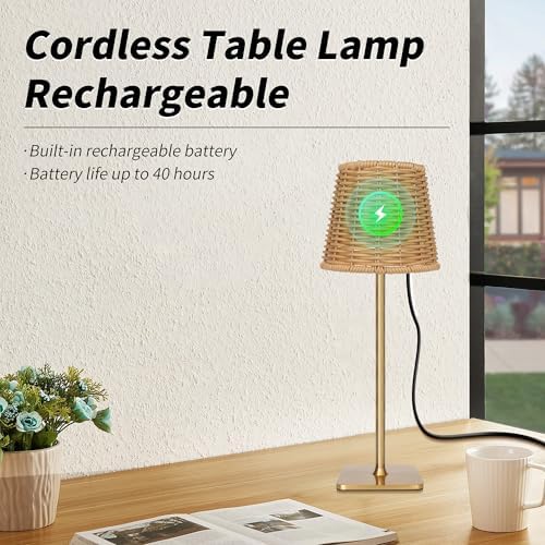 Mr. White Outdoor Waterproof Cordless Wireless Rechargeable Portable Top Touch Battery Operated Powered LED Table Lamp Desk Lamp Lights for Restaurant Kitchen Patio Dinner Dining (Gold) - Image 6