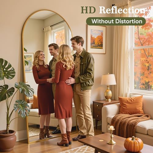 Oversized Floor Mirror, 82"x44" Arched Full Length Mirror, Gold - Image 4