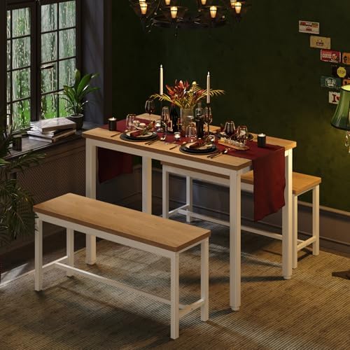 Tatub Dining Table Set for 4, 3-Piece Kitchen Table with 2 Benches - Image 6