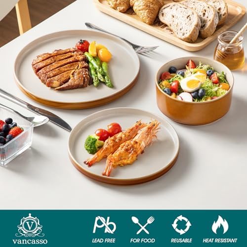 vancasso ONION Ceramic Plates and Bowls Sets, 18 Pieces Grey Dinnerware Sets for Kitchen, Reactive Glaze Dishes Set for 6, Dishwasher and Microwave Safe - Image 3