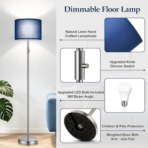 Floor Lamp Simple Design with Shade, Small Tall Lamps for Living Room Bedroom Office Dining Room Kitchen-Nickel - Image 4