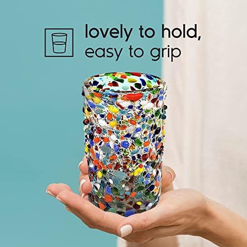 Confetti Rocks 14 oz Drinking Glasses (set of 6) Mexican Handmade Multicolor Glassware, Recycled Glass, Lead-free, Toxin-Free (Drinking) - Image 5