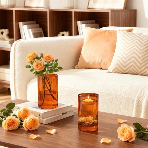 TBWIND 12pcs 6 Inch Amber Glass Cylinder Vases for Centerpieces - Image 5