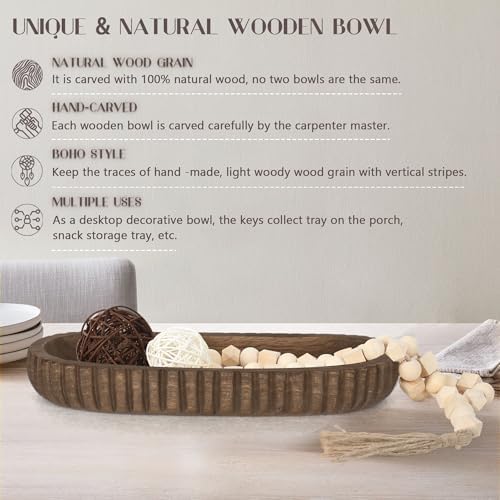 Oakrain Wooden Decorative Bowl for Home Decor, 16" Rustic Dough Bowl - Image 4