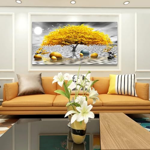 MHARTK66 Wall Decorations For Living Room Canvas Wall Art For Bedroom Abstract Wall Decor Black And White Canvas Art Yellow Tree Paintings Bathroom Home Decoration Hang Pictures Office Large Artworks - Image 3