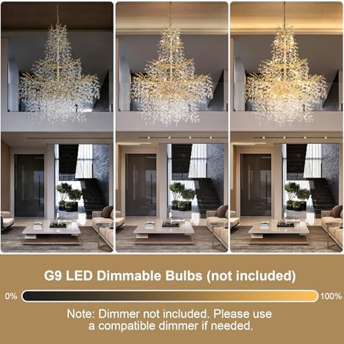 YUYI 65" Long Crystal Chandelier for High Ceiling, 27-Light Gold Tree Branch Chandelier, Large Chandeliers for High Ceilings, Staircase, Foyer, Entryway, Luxury K9 Crystal Raindrop Tiered Chandelier - Image 5