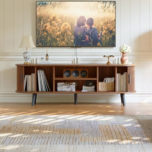 ChooChoo 54" Mid Century Modern TV Stand with Fluted Sliding Doors - Image 5
