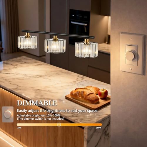 TALOYA Pendant Lights Kitchen Island Black and Gold, 3-Light Crystal Pendant Light Modern, Height Adjustable Chandelier Hanging Island Light Fixtures for Kitchen Dinning Room(Bulb Not Included) - Image 5