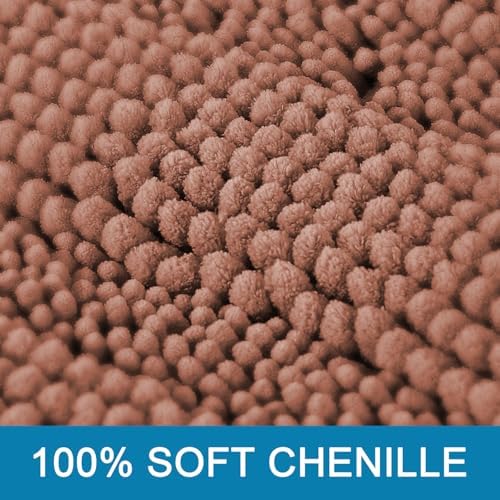 H.VERSAILTEX Bathroom Rug Set, 2 Piece Non Slip Thick Soft Chenille Striped Bath Mats, Muted Clay, 20" x 32"/17" x 24" - Image 3