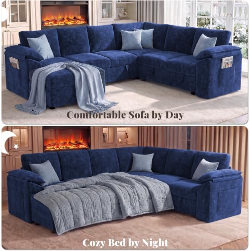 108 In L Shaped Modular Sectional Sofa Couch for Living Room, Blue - Image 4