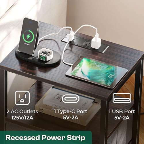 Huuger Nightstands Set of 2, End Tables with Charging Station, Side Table - Image 4