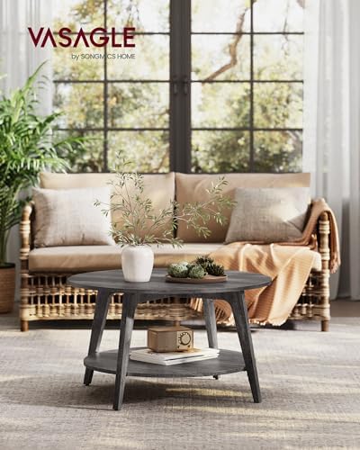 VASAGLE Round Coffee Table, 2-Tier Center Table with Storage, Tapered Legs - Image 2