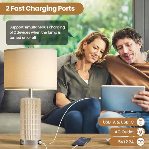 25" Ceramic Touch Table Lamp Set of 2 for Living Room and bedroom White - Image 3