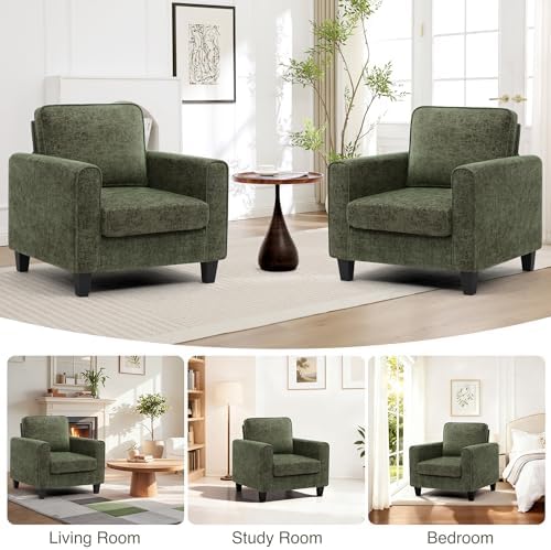 Comfy Accent Chairs for Living Room, Mid Century Modern Upholstered Living Room Chair, Chenille Reading Armchair for Apartment, Waiting Room, Office, Green - Image 5