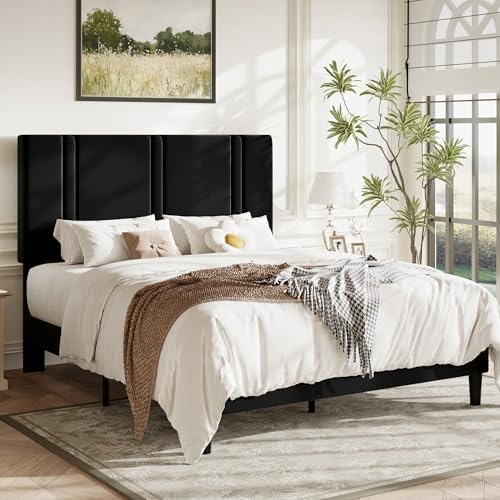 Allewie Queen Platform Bed Frame with Velvet Upholstered Headboard - Image 3