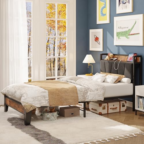 LIKIMIO Twin XL Bed Frame with Storage Headboard and Charging Station - Image 5