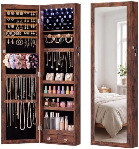 OLIXIS 6 LEDs Jewelry Armoire Cabinet with 47.2" Full Length Mirror by OLIXIS