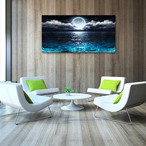 Wall Art Moon Sea Ocean Landscape Picture Canvas Wall Art Print Paintings Modern Artwork for Living Room Wall Decor and Home Décor Framed Ready to Hang,24x48inches,1inch Thick Frame,Waterproof Artwork - Image 5