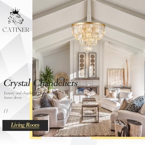 CATINER 24" Modern Crystal Chandelier,12-Light Gold Round Light Fixture - Image 5