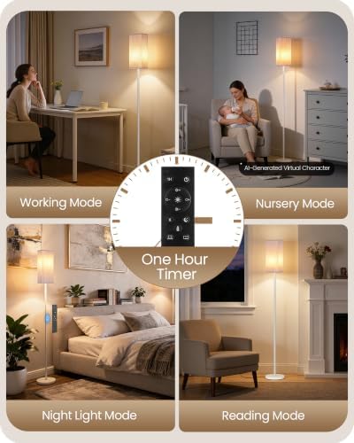 64.2'' Dimmable Floor Lamp for Living Room with Remote and Foot Switch, Corner Floor Lamp for Bedroom, Includes 10W A19 Bulb, Modern Standing Tall Lamp, ETL Listed, White WCW17LD05 - Image 5