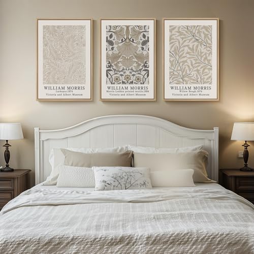 Large Framed Vintage William Morris Canvas Wall Art Set of 3, 30x60 In - Image 4