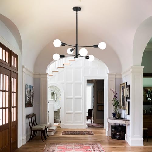 RUIYEY Modern Sputnik Chandeliers Light, 6-Light Black Chandeliers for Dining Room, Height Adjustable Ceiling Lights Farmhouse Chandelier for Kitchen Island Living Room Bedroom Visit the Store - Image 7
