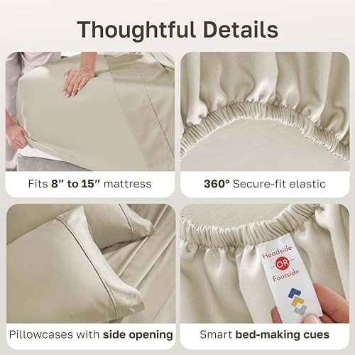 California Design Den Soft 100% Cotton Split King Bed Sheets, 5 Pcs, Beige - Image 5