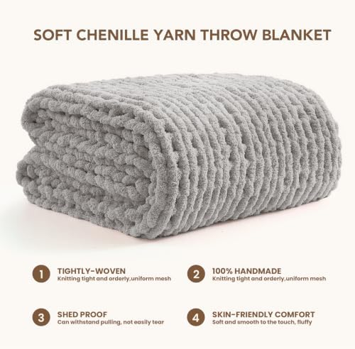 L'AGRATY Chunky Knit Throw Blanket for Couch, 50'' x 70'' Knit Throw, Grey - Image 3
