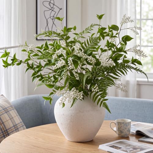 Large Round White Vase with Pottery Look, Metal Rustic Vase for Flowers - Image 6