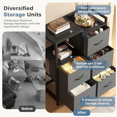DUMOS Dresser for Bedroom, 5 Drawer Small Fabric Closet Dresser - Image 4