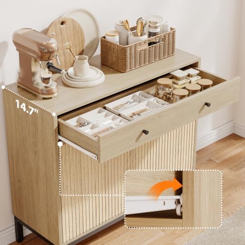 Mericonia Sideboard Buffet Cabinet Storage, Modern Wood Console Fluted Credenza - Image 3