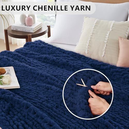 L'AGRATY Chunky Knit Throw Blanket for Couch, 60 x 80 Inches, Dark Blue - Image 3