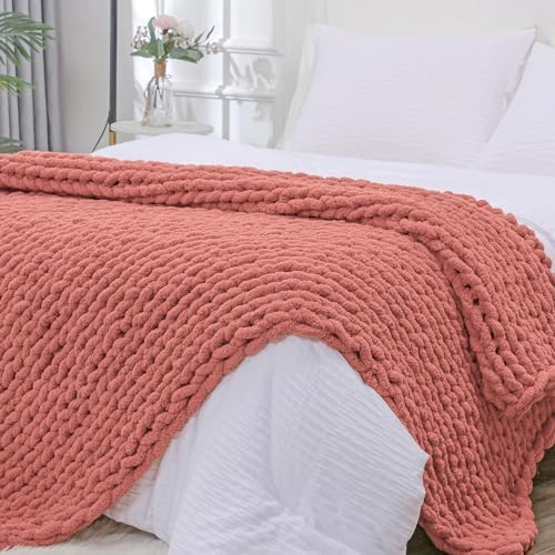 Bigacogo Chunky Knit Throw Blanket for Couch, 40x80 inches, Antique Red by Bigacogo