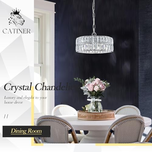 CATINER Chrome Crystal Chandelier 12" Modern Ceiling Pendant Light 3-Pack - Image 3