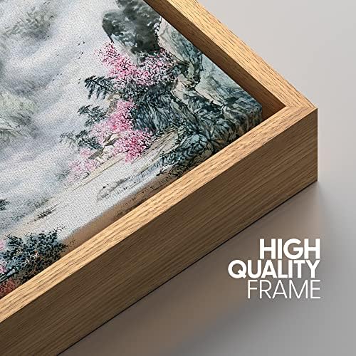 NWT Framed Canvas Print Wall Art Watercolor Misty Flower Mountain Nature Wilderness Illustrations Modern Art Decorative Landscape Zen Colorful for Living Room, Bedroom, Office - 24"x36" Natural - Image 4