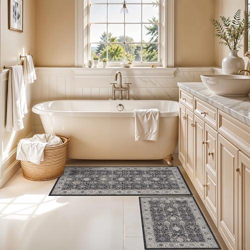 Kitchen Sink Rugs Set 0f 2: Washable Non-Slip Hardwood Floor Mat for Stove Dishwasher Fronts Soft Stain Resistant Carpet for Cooking Area & Fridge Boho Home Decor for High Traffic Area(2x3+2x4,Black) - Image 4