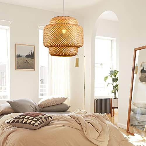 Bamboo Pendant Light - Boho Basket Chandelier Handmade Woven Pendant Light, Natural Wicker Rattan Hanging Chandelier for Kitchen Island Dining Room Living Room Porch - Image 5