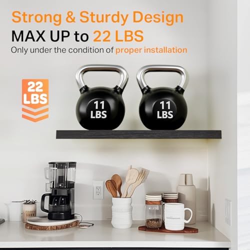 BAYKA Black Floating Shelves 15.7in, Set of 4, Wall Mount Rustic Wood Shelf - Image 4