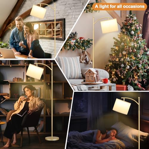 Ambimall 60" Floor Lamp with 3 Color Temperatures, Adjustable Beige Shade, Gold Pole - Tall Lamp for Living Room, Bedroom, Office, Classroom, Dorm - 9W Bulb Included - Image 5