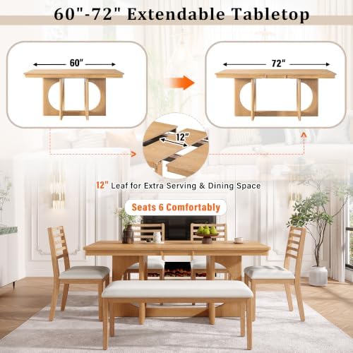 VilroCaz 6-Piece Acacia Wood Extendable Dining Table Set with Chairs& Bench - Image 4