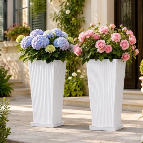 NicBex 24" Tall Planters for Outdoor Plants Set of 2 Square Fluted,White by NicBex