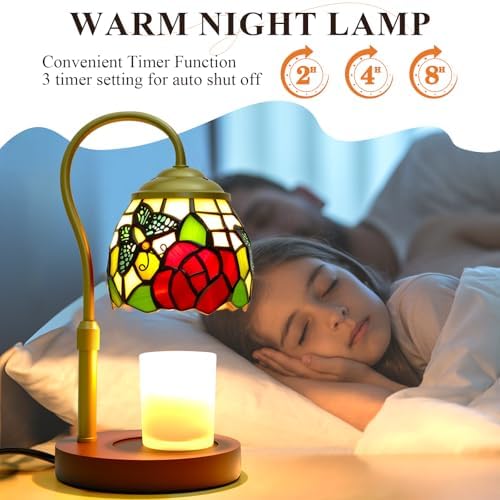 Candle Warmer Lamp with Timer Dimmer, Butterfly Tiffany Style Stained Glass Candle Lamp Warmer, Adjustable Wax Melt Warmer with 2 Bulbs for Small Jar Candles Valentine Birthday Gifts for Women - Image 2