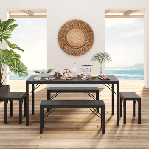 Gizoon 63" Dining Table Set for 6, Kitchen Table w/Bench & Stools Black - Image 2