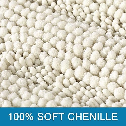 H.VERSAILTEX Bath Rugs for Bathroom Non Slip Bath Mats Extra Thick Chenille Striped Rug 20" x 32" Absorbent Non Skid Fluffy Soft Shaggy Washable Dry Fast Plush Mat for Indoor, Bath Room, Tub - Cream - Image 3
