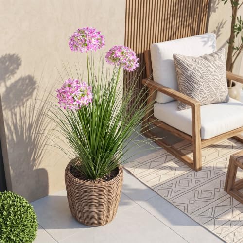 Ttranewsoo Pink Artificial Grass Plant, 35.4 Inch Tall Faux Potted Greenery with Fabric Flowers, UV Resistant Floor Plant for Indoor and Sheltered Outdoor Decor, 1 Pack - Image 6