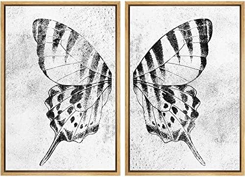 SIGNWIN Framed Canvas Print Wall Art Set Black & White Monarch Butterfly Wing Insect Nature Wilderness Illustrations Modern Art Rustic Relax/Calm for Living Room, Bedroom, Office - 16""x24""x2 Natural by SIGNWIN