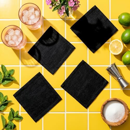 Solino Home 100% Linen Cocktail Napkins Black, Fete 6 x 6 in, Set of 12 - Image 3