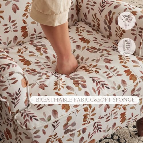 YOLENY Floral Accent Chair, High Back Upholstered Armchair with Solid Legs, Leisure Single Sofa Chair for Living Room, Bedroom, Home Office, Orange Leaves - Image 6